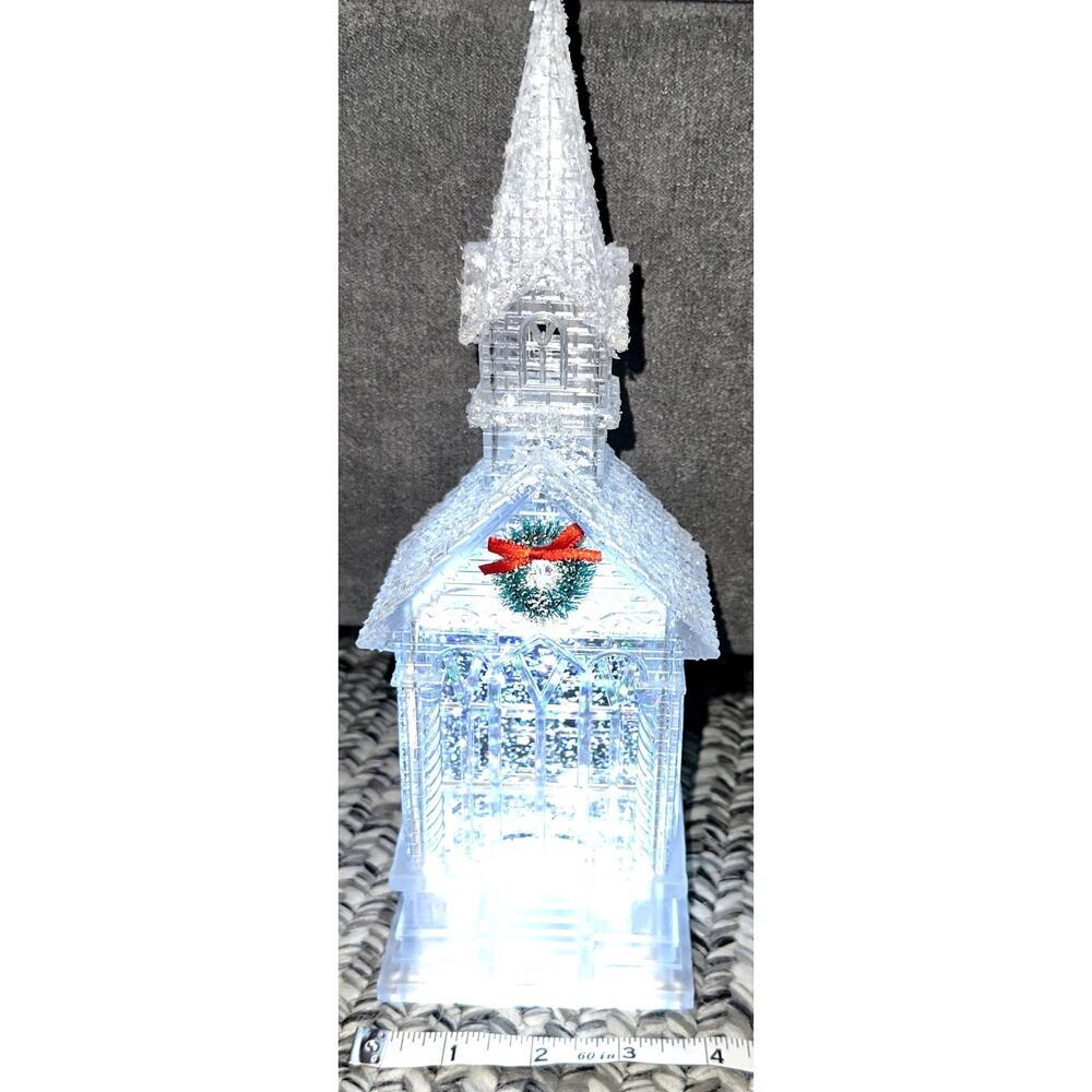 ALDI 11" White Acrylic Church Light Up Glitter Wreath Christmas Snow Globe